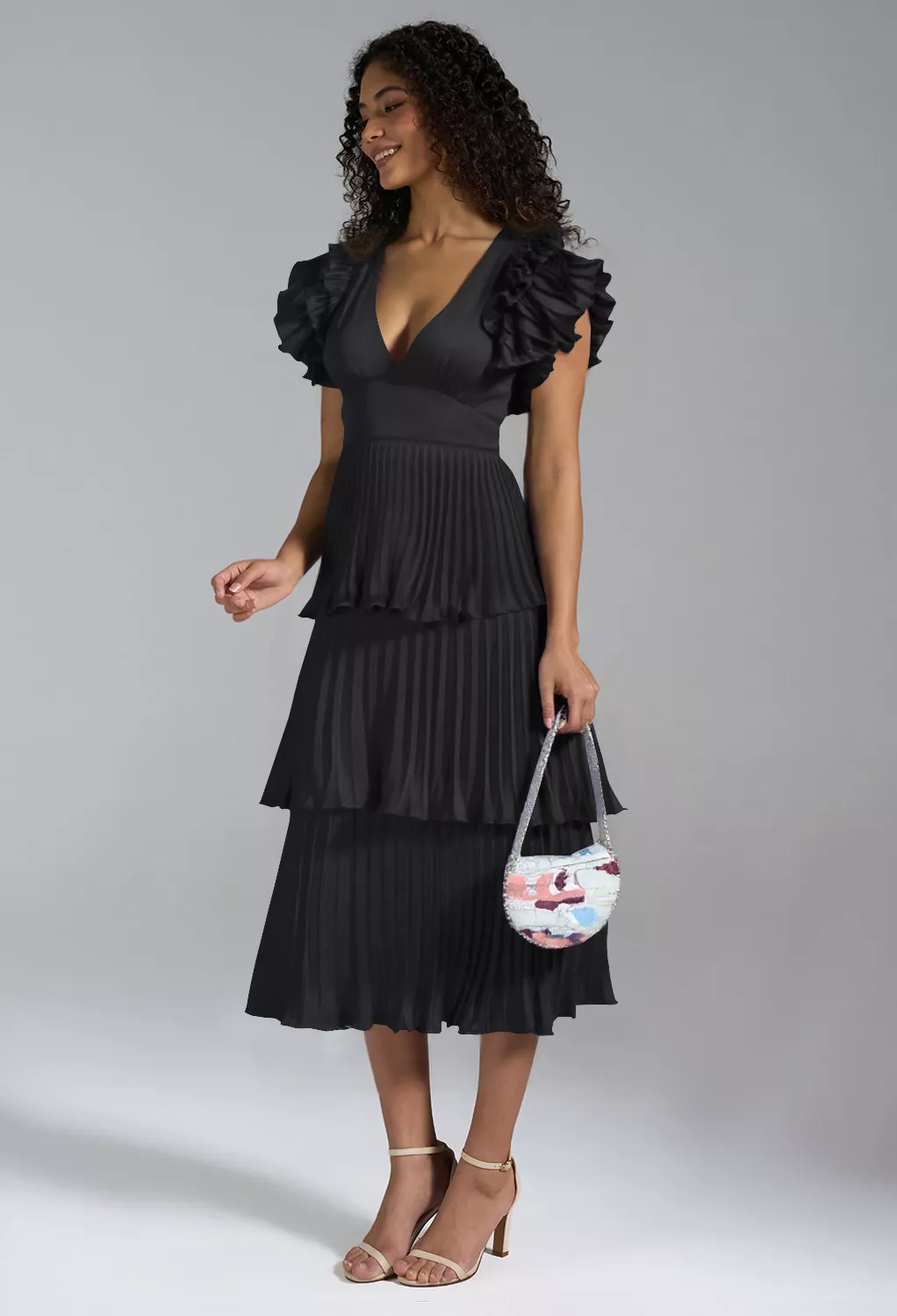 AW Leena Black Metallic  Wedding Guest Dresses